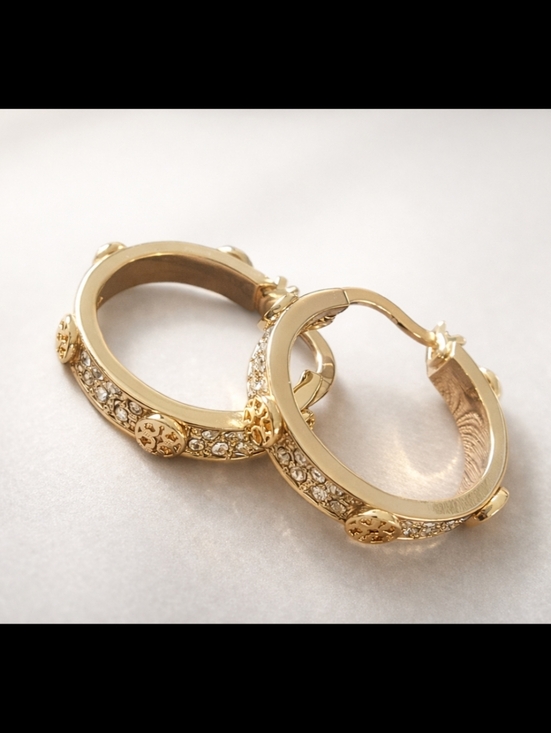 Tory Burch Jewelry - Tory Burch Double T Crystal Small Hoops | Gold | NWOT